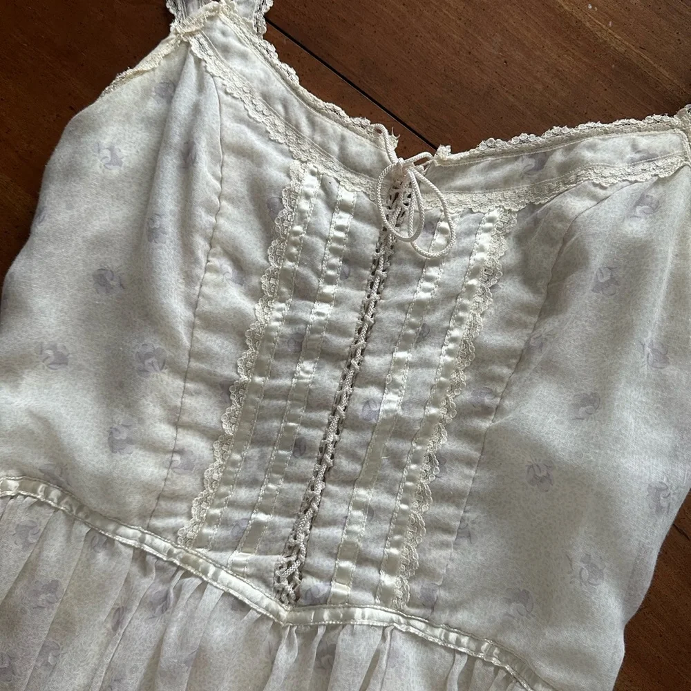 SOLD 70s Gunne Sax Sleeveless Midi Prairie Dress white Hippy Boho VTG - Picture 4 of 10
